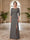 Sheath/Column Scoop 3/4 Sleeves Floor-length Mother of the Bride Dresses with Split Side & Appliques