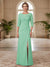 Sheath/Column Scoop 3/4 Sleeves Floor-length Mother of the Bride Dresses with Split Side & Appliques