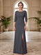 Sheath/Column Scoop 3/4 Sleeves Floor-length Mother of the Bride Dresses with Split Side & Appliques