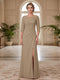 Sheath/Column Scoop 3/4 Sleeves Floor-length Mother of the Bride Dresses with Split Side & Appliques