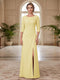 Sheath/Column Scoop 3/4 Sleeves Floor-length Mother of the Bride Dresses with Split Side & Appliques