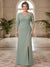 Sheath/Column Scoop 3/4 Sleeves Floor-length Plus Size Mother of the Bride Dresses with Split Side & Appliques