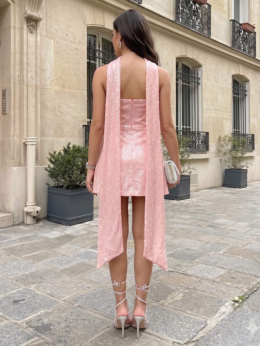 Sheath/Column Strapless  Sleeveless Short Homecoming Dresses With Scarf