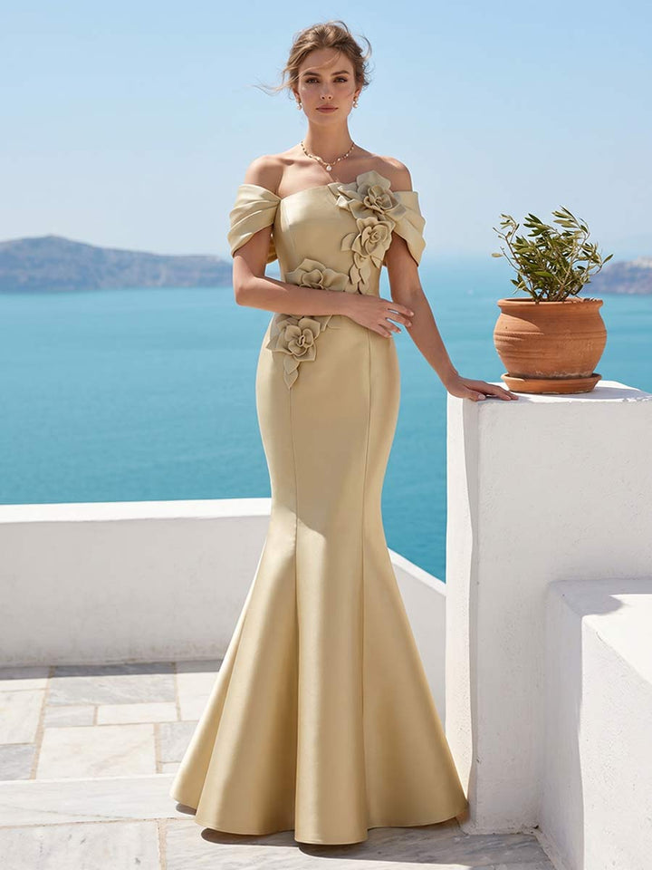 Trumpet/Mermaid Off-the-Shoulder Sleeveless Floor-Length Formal Dresses With 3D Floral