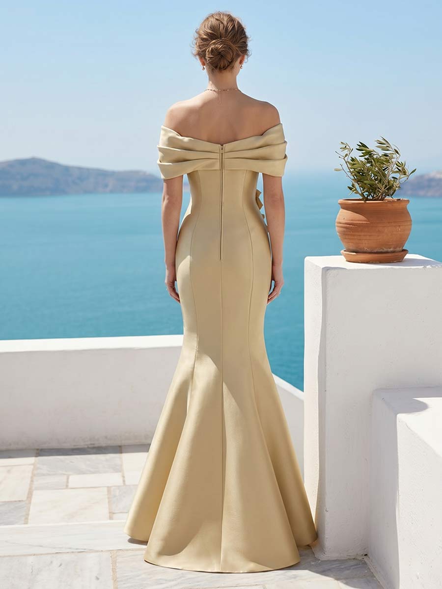Trumpet/Mermaid Off-the-Shoulder Sleeveless Floor-Length Formal Dresses With 3D Floral