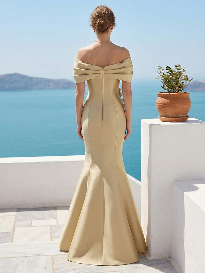 Trumpet/Mermaid Off-the-Shoulder Sleeveless Floor-Length Formal Dresses With 3D Floral