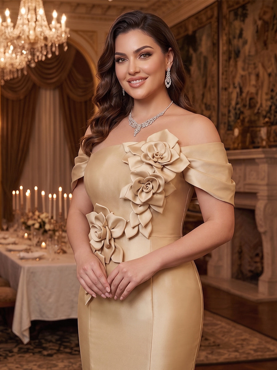 Trumpet/Mermaid Off-the-Shoulder Sleeveless Floor-Length Plus Size Evening Dresses With 3D Floral