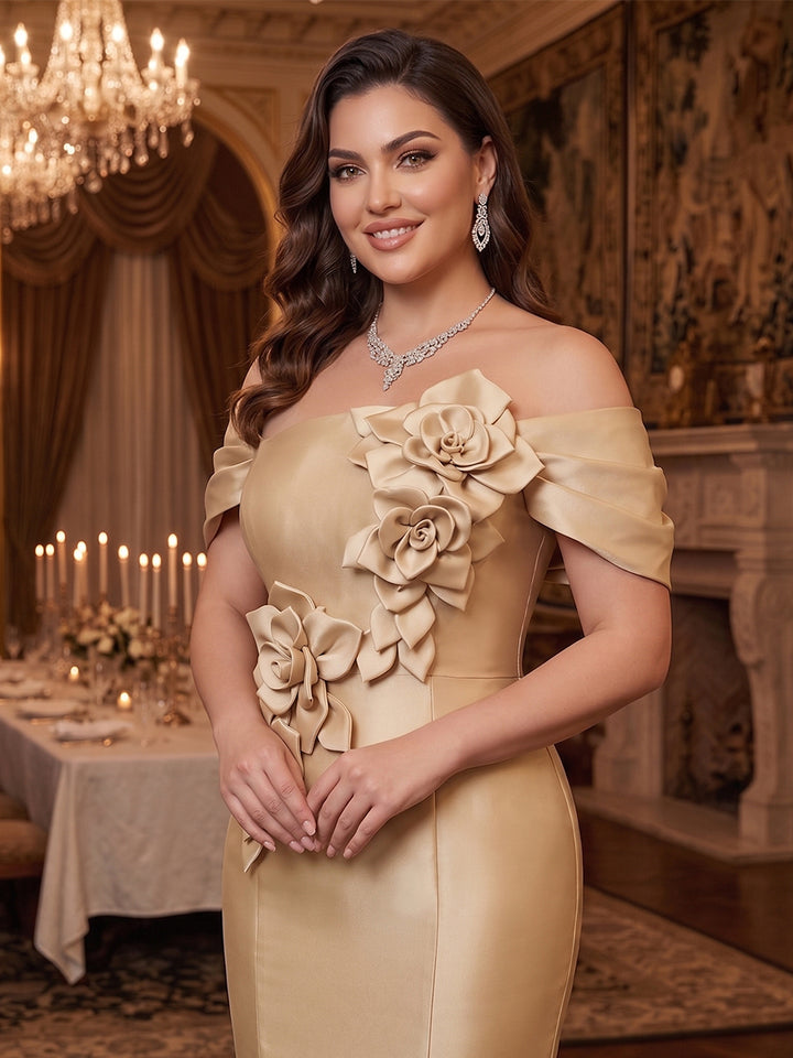 Trumpet/Mermaid Off-the-Shoulder Sleeveless Floor-Length Plus Size Evening Dresses With 3D Floral