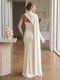 Sheath/Column High-Neck One Long Cape-Sleeve Floor-Length Formal Dresses With Ruched