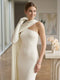 Sheath/Column High-Neck One Long Cape-Sleeve Floor-Length Formal Dresses With Ruched
