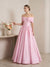 A-Line/Princess Off-the-Shoulder Sleeveless Floor-Length Prom Dresses With Pleats & Bowknot