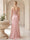 Sheath/Column Off-the-Shoulder Sleeveless Floor-Length Prom Dresses With Split Side & Applique