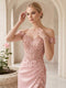 Sheath/Column Off-the-Shoulder Sleeveless Floor-Length Prom Dresses With Split Side & Applique