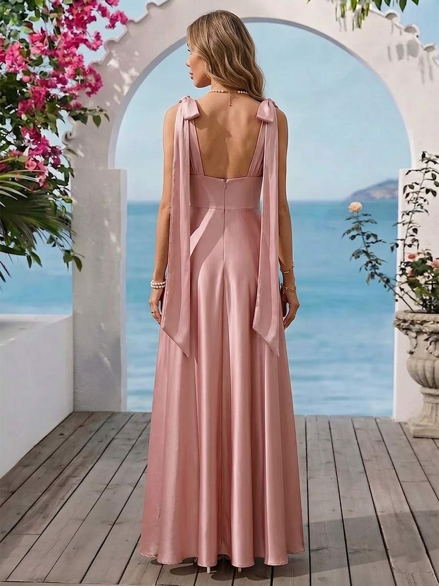 A-Line/Princess Spaghetti Straps Sleeveless Floor-Length Prom Dresses With Ruched