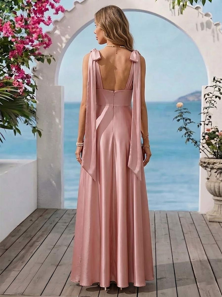 A-Line/Princess Spaghetti Straps Sleeveless Floor-Length Prom Dresses With Ruched