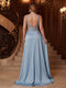 A-Line/Princess Spaghetti Straps Sleeveless Floor-Length Plus Size Evening Dresses With Pleated & Sequins