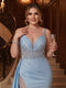 A-Line/Princess Spaghetti Straps Sleeveless Floor-Length Plus Size Evening Dresses With Pleated & Sequins