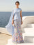 Sheath/Column Short Sleeves Crew Neck Floor-Length Formal Dresses With Cape & 3D Floral