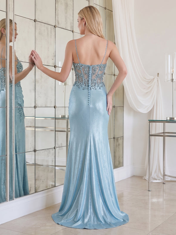 Trumpet/Mermaid Spaghetti Straps Sleeveless Floor-Length Formal Dresses With Beading & Rhinestone