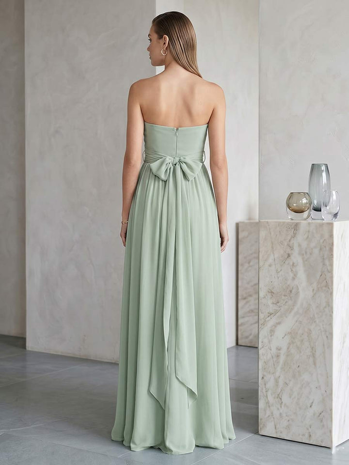 A-Line/Princess Strapless Sleeveless Floor-Length Bridesmaid Dresses with Split Side &amp; Ruched