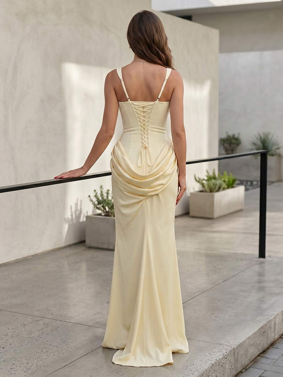Sheath/Column Square Neck Sleeveless Floor-Length Bridesmaid Dresses with Ruched