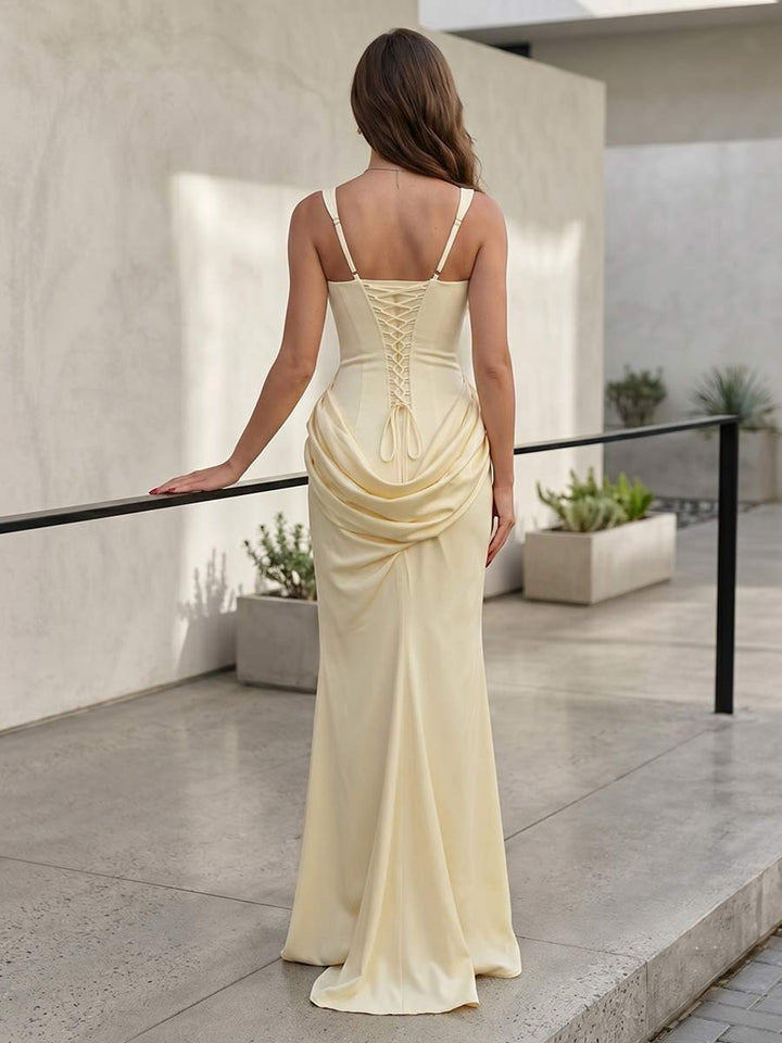 Sheath/Column Square Neck Sleeveless Floor-Length Bridesmaid Dresses with Ruched