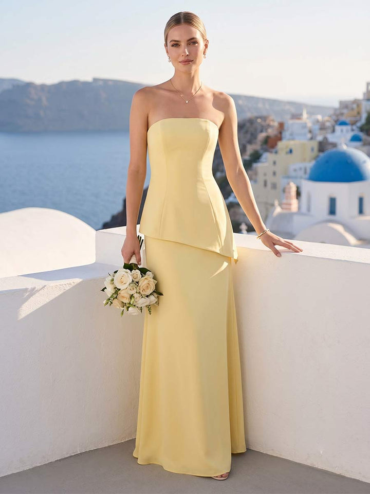 Sheath/Column Strapless Sleeveless Floor-Length Bridesmaid Dresses with Ruched