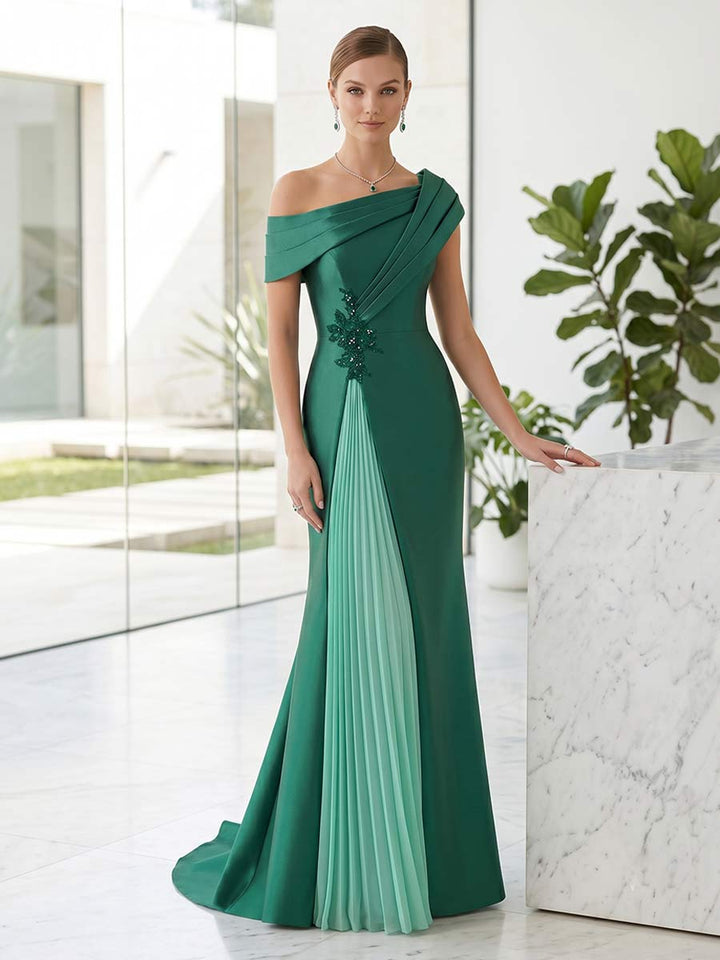 Trumpet/Mermaid One Shoulder Sleeveless Floor-Length Formal Dresses With Pleats &amp; Appliques
