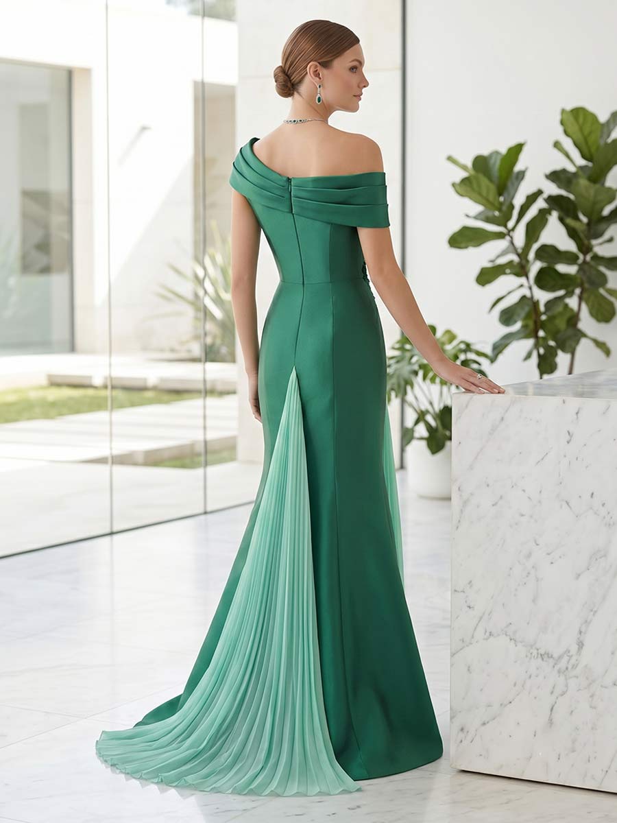 Trumpet/Mermaid One Shoulder Sleeveless Floor-Length Formal Dresses With Pleats &amp; Appliques