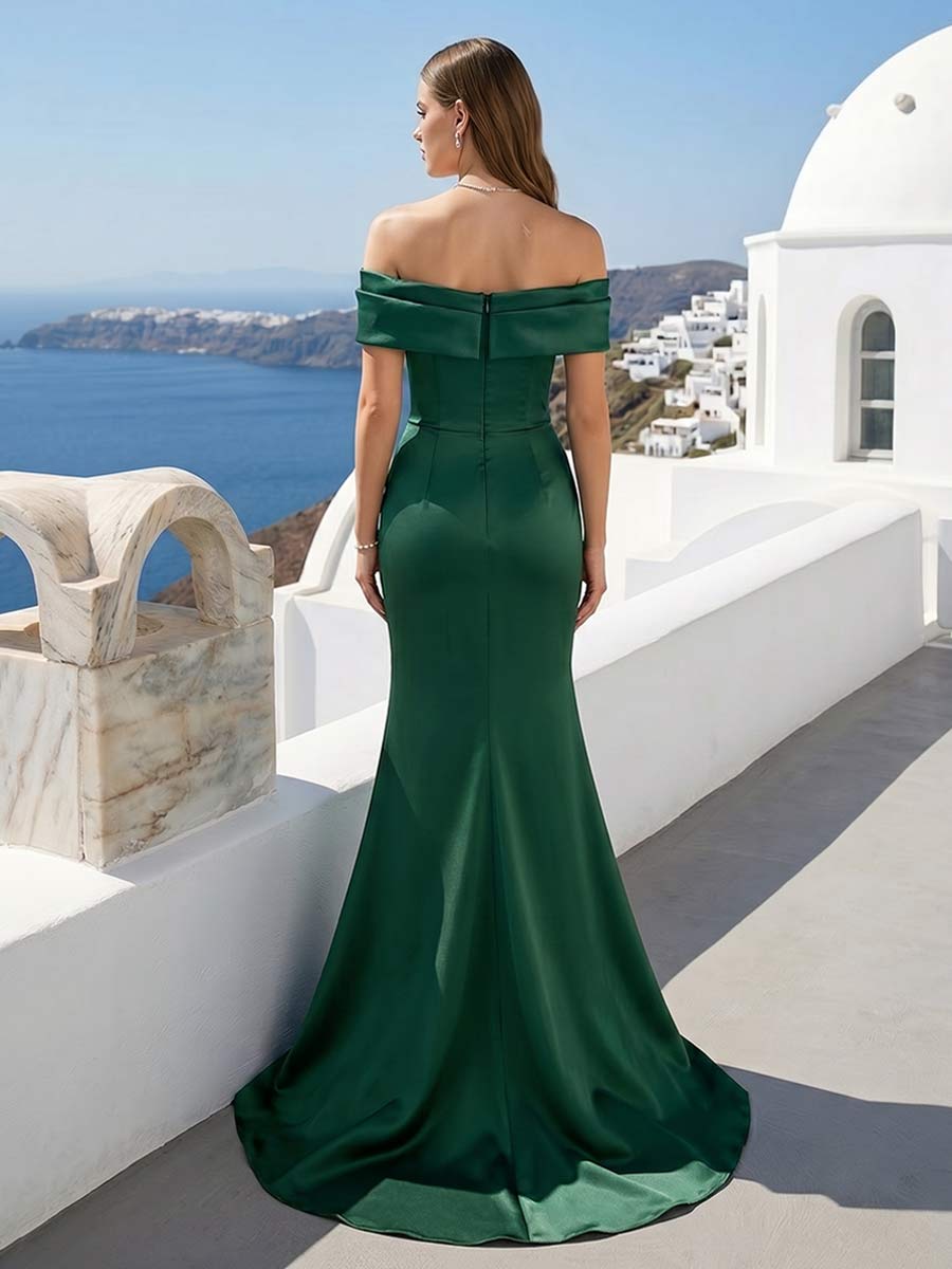 Trumpet/Mermaid Off-the-Shoulder Sleeveless Floor-Length Formal Dresses With Knot Bow