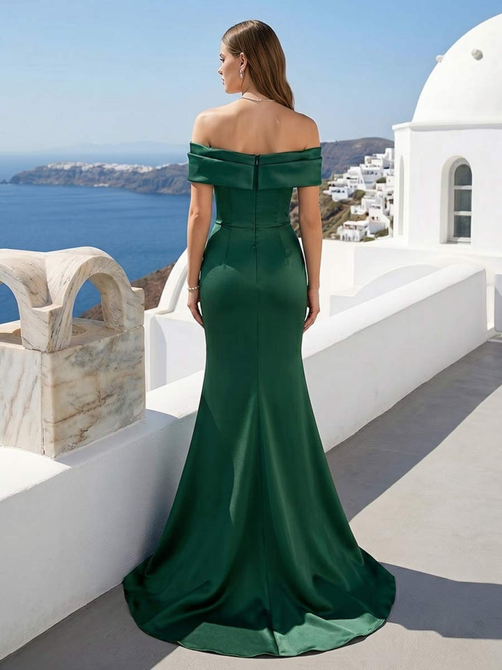 Trumpet/Mermaid Off-the-Shoulder Sleeveless Floor-Length Formal Dresses With Knot Bow