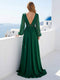 A-Line/Princess V-Neck Long Sleeves Floor-Length Formal Dresses With Ruched & Sequins