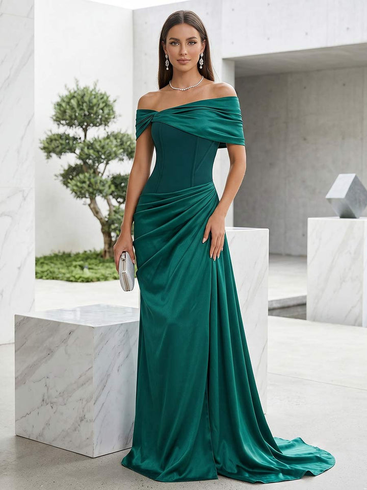 Trumpet/Mermaid Off-The-Shoulder Sleeveless Floor-Length Formal Dresses With Ruched