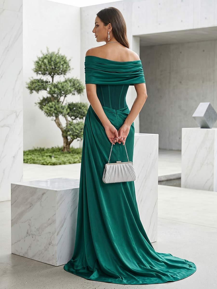 Trumpet/Mermaid Off-The-Shoulder Sleeveless Floor-Length Formal Dresses With Ruched