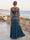 A-Line/Princess 3/4 Sleeves Crew Neck Floor-Length Mother of the Bride Dresses with Embroidery & Appliques