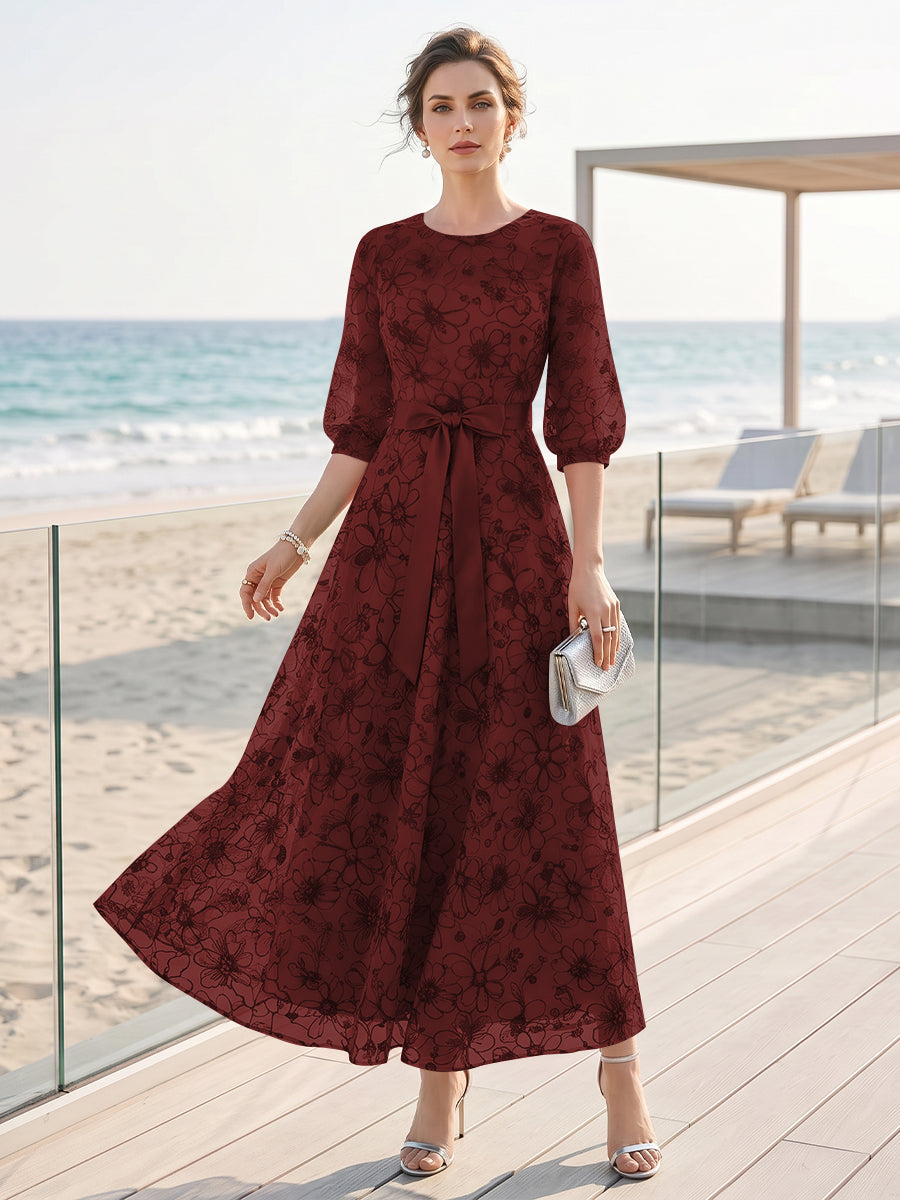 A-Line/Princess Scoop Half Sleeves Ankle-Length Mother of the Bride Dresses with Lace & Embroidery