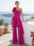 Jumpsuit 2 Pieces One-Shoulder Sleeveless Floor-Length Mother of the Bride Dresses with Ruffles & 3D Floral
