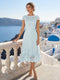A-Line/Princess Scoop Cap Sleeves Tea-Length Mother of the Bride Dresses with Applique & Sequins