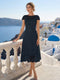 A-Line/Princess Scoop Cap Sleeves Tea-Length Mother of the Bride Dresses with Applique & Sequins