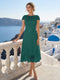 A-Line/Princess Scoop Cap Sleeves Tea-Length Mother of the Bride Dresses with Applique & Sequins