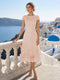 A-Line/Princess Scoop Cap Sleeves Tea-Length Mother of the Bride Dresses with Applique & Sequins
