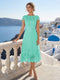 A-Line/Princess Scoop Cap Sleeves Tea-Length Mother of the Bride Dresses with Applique & Sequins