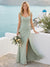 Sheath/Column Sweetheart Sleeveless Long Bridesmaid Dresses with Split Side & Ruffles