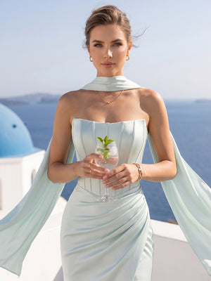 Trumpet/Mermaid Strapless Sleeveless Floor-Length Bridesmaid Dresses with Scarf & Split Side