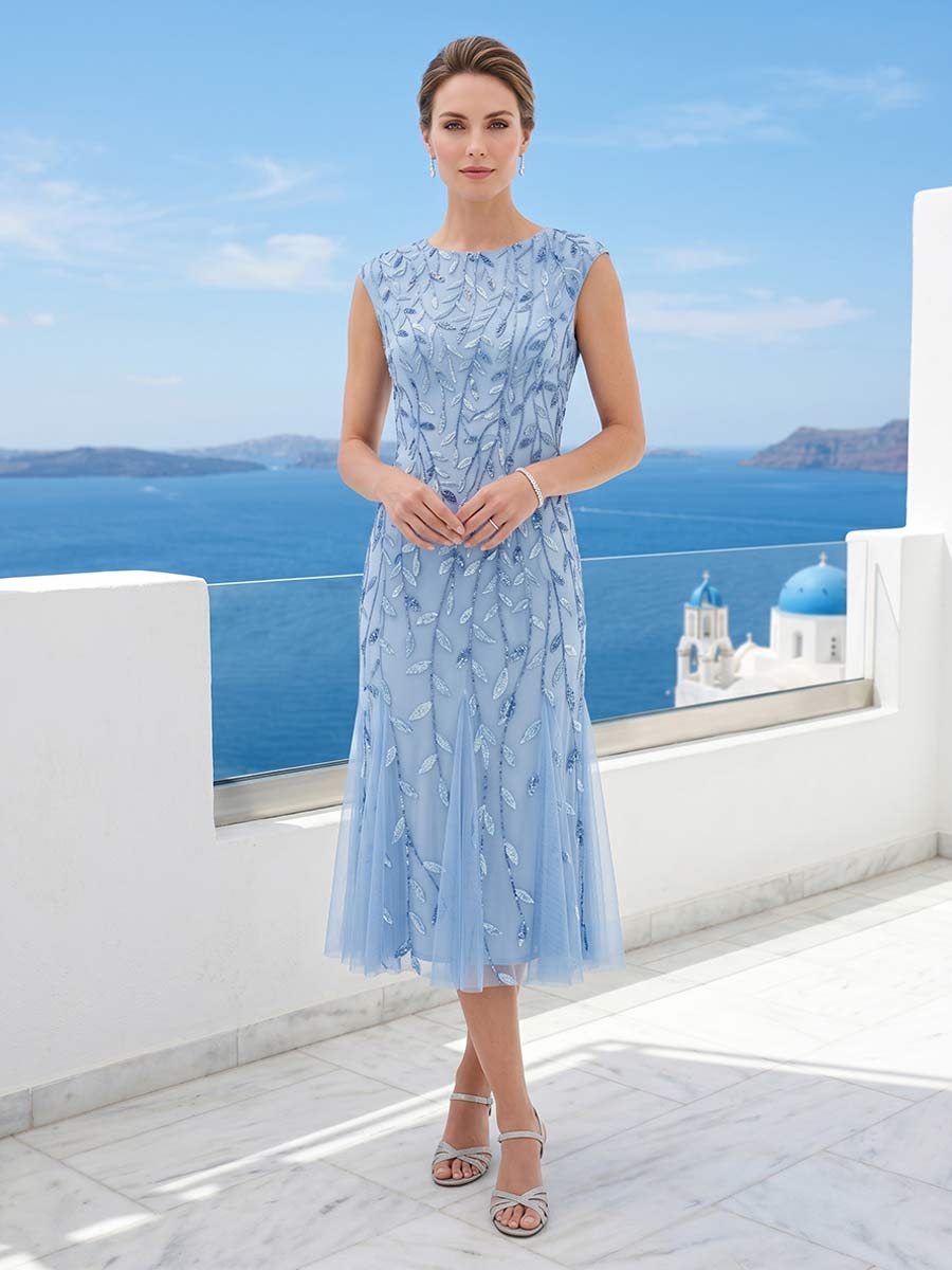 Sheath/Column Boat Neck Cap Sleeves Mother of the Bride Dresses with Sequins