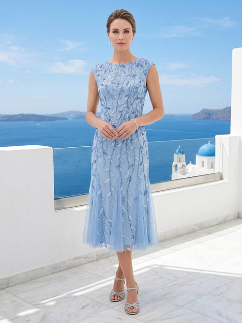 Sheath/Column Boat Neck Cap Sleeves Mother of the Bride Dresses with Sequins