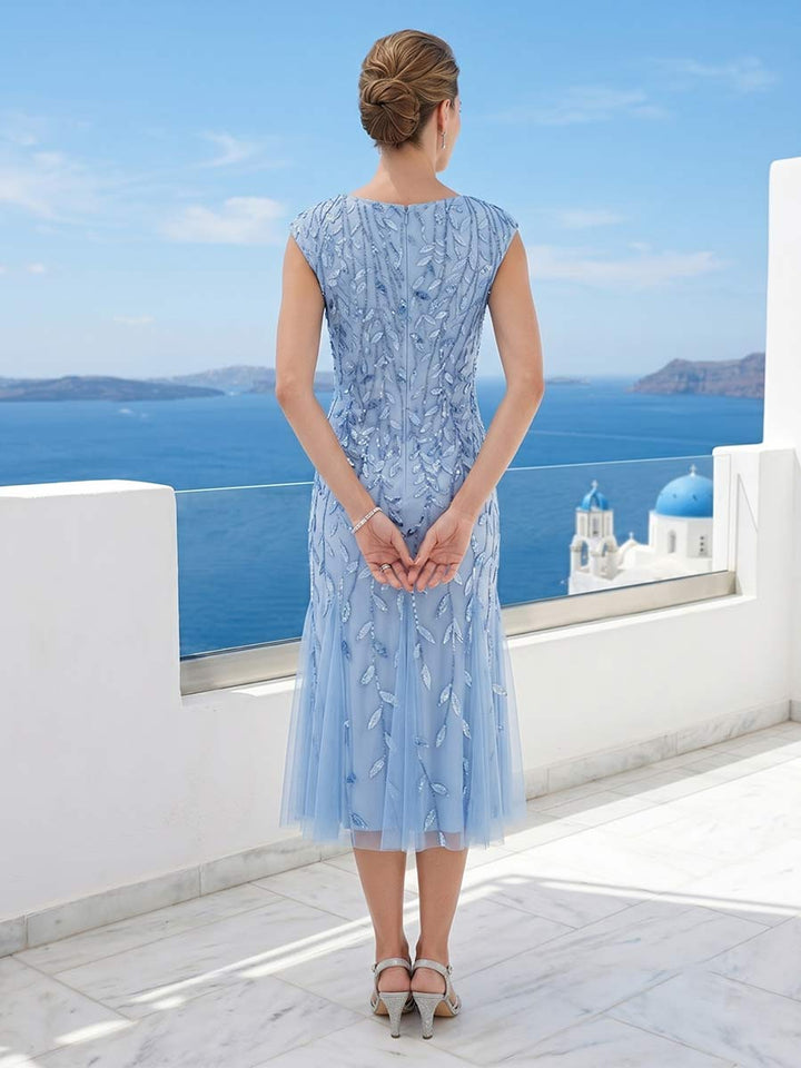 Sheath/Column Boat Neck Cap Sleeves Mother of the Bride Dresses with Sequins