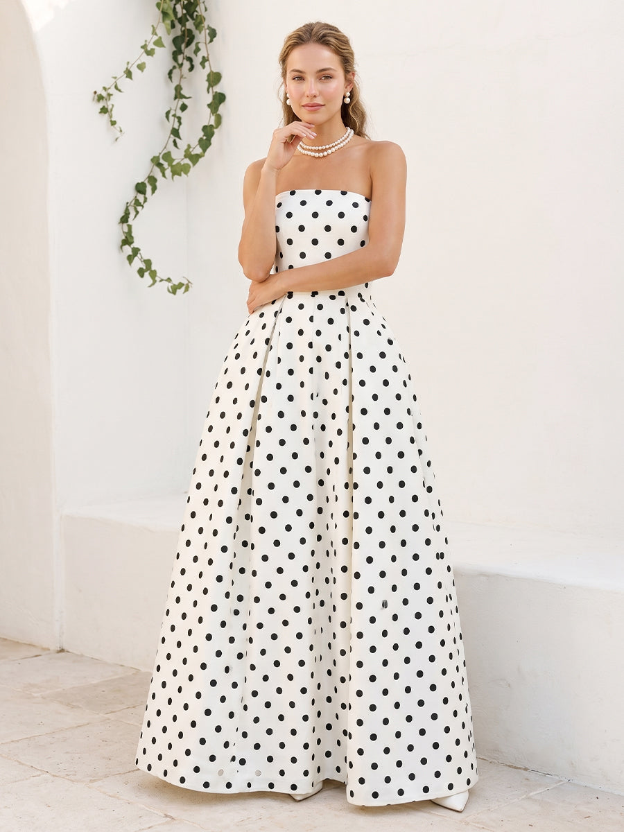 A-Line/Princess Strapless Sleeveless Floor-Length Formal Dresses With Pleats &amp; Pockets