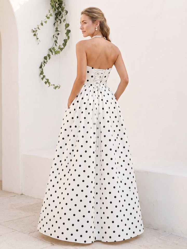 A-Line/Princess Strapless Sleeveless Floor-Length Formal Dresses With Pleats &amp; Pockets