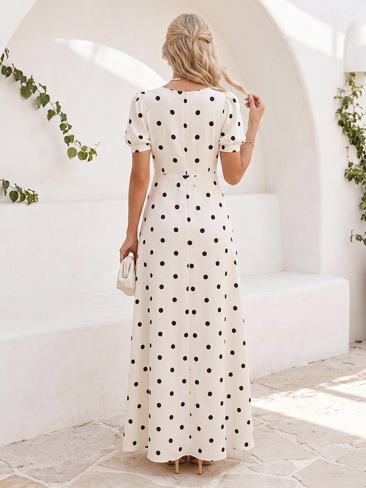 A-Line/Princess V-Neck Puff Sleeves Floor-Length Formal Dresses With Ruched